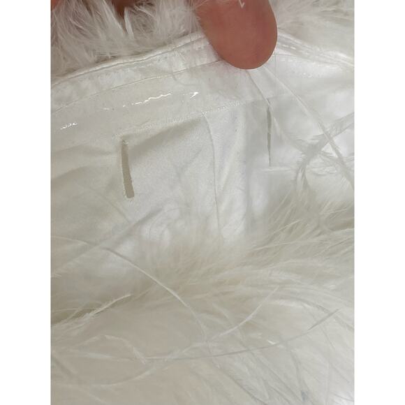 Elliatt Strapless Feather Trim Mini Dress Satin Bridal Fairy Wedding White Small - Picture 3 of 7